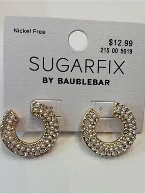 Sugarfix by BaubleBar Gold Pearl & Crystal Open Hoop Earrings NWT